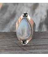 Rainbow Moonstone Band Ring 925 Sterling Silver Handmade Pear Shape Ring - $26.59