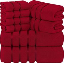 8 Piece Towel Set Viscose Stripe Bath Linen 600 GSM Red Cotton Towel Ring - £38.27 GBP