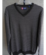 CHAPS  Large COTTON KNIT V NECK NECK SWEATER BROWN &amp; BEIGE STRIPES Msrp ... - £15.81 GBP