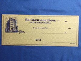 1930s The Exchange Bank Tallahassee Florida FL Obsolete Check NEW Uncirc... - £19.53 GBP