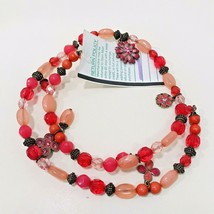 Memory Wire Wrapped Coil Necklace Pink Beads Crystals Enamel Flowers &amp; Crosses - £15.88 GBP