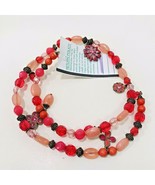 Memory Wire Wrapped Coil Necklace Pink Beads Crystals Enamel Flowers &amp; C... - £15.94 GBP