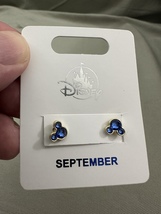 Disney Park Mickey Mouse Faux Sapphire September Birthstone Earrings Silver Tone image 4