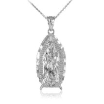 14k White Gold Our Lady Virgin Mary Virgen Maria De Guadalupe Pendant Necklace - $343.04+