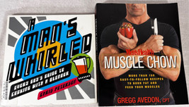Mens Cookbook Lot A Mans Whirled &amp; Mens Health Muscle Chow Cooking with Blender - £6.85 GBP