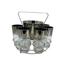 Vintage Queen&#39;s Lusterware Bar Set Silver Ombre 6 Highball Glass Ice Buc... - $74.24