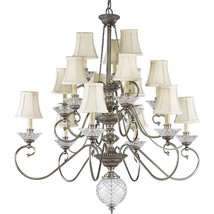 Crystal Chandelier Ivory Candles Pleated Fabric Shade Progress Lighting P4233-43 - £1,220.89 GBP