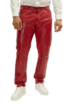 Red High Track Leather Lambskin Quality Wear Pant&#39;s Stylish Men Jean&#39;s Genuine - £83.58 GBP+