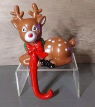 Vintage Reindeer Bow Scarf Christmas Stocking Hanger Shelf Sitter Hard P... - $16.70