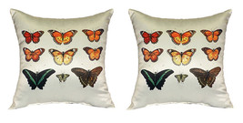 Pair of Betsy Drake Orange Butterflies Antique Print Pillows 18 Inch X 18 Inch - £71.82 GBP