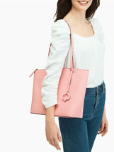 Kate Spade Zina Smooth Pink Leather Large Tote WKRU6852 Bag Charm $329 Retail FS - £90.98 GBP