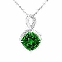ANGARA Lab-Grown Emerald Infinity Pendant with Diamonds in Silver (8mm,1.9 Ct) - £661.72 GBP