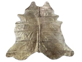 Beige Cowhide Rug with Gold Metallic Acid Washed Size: 8x6.7 feet D-077 - $4,244.36 MXN