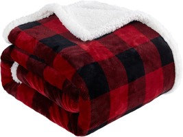 Fuzzy Fluffy Soft Cozy Touchat Sherpa Red And Black Buffalo Plaid Christmas - £26.31 GBP