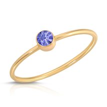 14K Solid Gold Ring With Natural Round Shape Bezel Set Tanzanite - £188.86 GBP