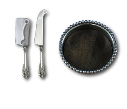 Grande Baroque Wallace Sterling Silver Cheese and Wine Mikasa Gift Serving Set - £120.36 GBP