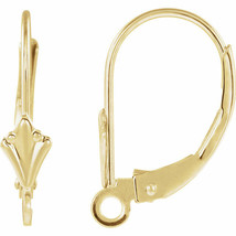 2  14K Yellow Gold Fleur-de-lis Lever Back Earring Top (1 Set Pair) - £101.70 GBP