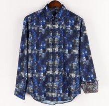 Robert Graham Shirt Mens Small Blue Geometric Flip Cuff Classic Fit - $37.15