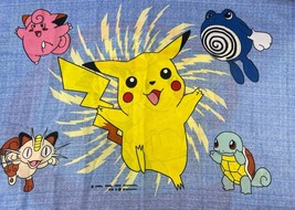Vintage 1998 Pokémon Pillowcase Nintendo Blue Pikachu Ash Squirtle Meowth - $213.42 MXN