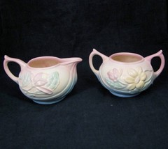 Vintage Hull Art Sugar and Creamer Pastel Pink Pottery Magnolia Flower  MCM USA - £14.44 GBP