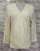 Coldwater Creek Womens M Ivory Lace V-Neck Faux Wrap Top Surplice 3/4 Sleeve NEW - £38.83 GBP