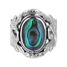 Beautiful Couple Swan Oval Abalone .925 Silver Ring-8 - £24.08 GBP