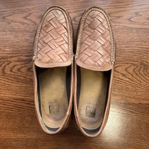 Johnston Murphy Loafer Men 12 Sheepskin Lined Brown Woven Leather Shoe 2... - $28.30