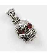 JUMBO RED EYED SKULL STERLING SILVER PENDANT w/ RED 2 x 6mm CUBIC ZIRCONIA - $188.50