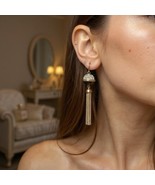 Macy&#39;s Tassel French Wire Earrings Sparkling White Stones Gold Tone Silv... - $224.77 MXN