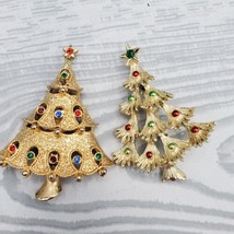 Jj &amp; Gerrys Vtg Christmas Tree Brooch Pin Lot Multicolor Gold Tone - £29.58 GBP