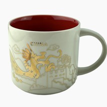 Starbucks Mug You Are Here CHINA Red Interior Gold Dragon Design 2019 - $29.98