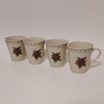 Merry Brite Holiday Home Poinsettia Mugs Stoneware Set of 4 discontinued - £26.62 GBP