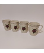 Merry Brite Holiday Home Poinsettia Mugs Stoneware Set of 4 discontinued - $34.00