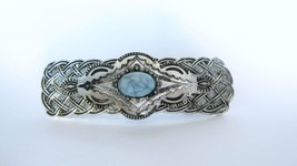 Blue stone silver weaved metal  native tribal hair clip barrette - $13.95