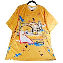 Antique Hand Crank Sewing Machine Blouse Shirt Size XXL Floral Scissors Yellow - £17.50 GBP
