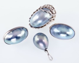 Argent Sterling Nacre Ensemble Bijoux (Bague, Boucles D&#39;Oreilles, Et Pen... - $8,927.26 MXN