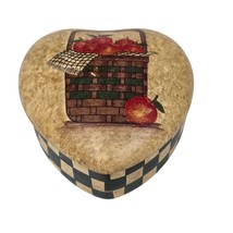 Vintage Heart Shaped Ceramic Trinket Box Apples Basket Country Chic Home... - $15.33