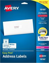 Avery Easy Peel Printable Address Labels with Sure Feed 1&quot; x 2-5/8&quot;, Whi... - $11.88