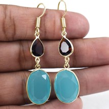 925 Silver Chalcedony Smoky Quartz Oval Shape silver /Gold/ Rose Plated Earrings - £23.34 GBP+