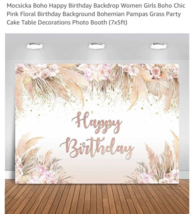 Mocsicka Boho Happy Birthday Backdrop Women Girls Chic Pink 7x5ft, - $366.23 MXN