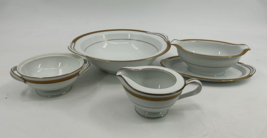 Noritake Goldwyn 4 PC Gravy Bowl Sugar Creamer Gold Encrusted Band Verge... - $54.20 CAD