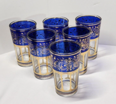 Vintage Blue with Gold Gilding Korean Juice Glasses - Set of 6 - £41.71 GBP