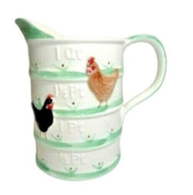 Farmhouse Chicken Measuring Pitcher Hand Painted Stoneware Country Farm Rooster - £16.70 GBP