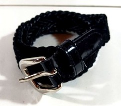 Vintage Little GIRLS FAUX SUEDE/FLOCKED BRAIDED BLACK BELT With Gold Ton... - $11.87