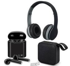 iLIVE 3-Piece Bluetooth Speaker, Headphones &amp; Earbud Set BLACK - £29.81 GBP