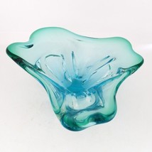 Murano Art Glass Bowl, Lobed Blue &amp; Green, Splash, Vintage, Venetian, Ha... - $40.90