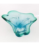 Murano Art Glass Bowl, Lobed Blue &amp; Green, Splash, Vintage, Venetian, Ha... - £32.34 GBP
