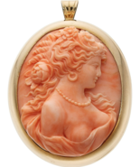 Sculpté Corail Cameo Pendentif En 10k Or 2-3/16 &quot; x 1-5/8 &quot; 38.9g - $4,443.83 CAD