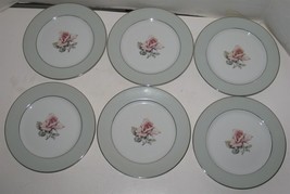 6 Vintage Halsey Fine China of Japan Damask Rose 6 5/8&quot; Bread &amp; Butter Plates - £14.74 GBP