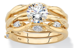 Round Cz Twisted Gp 2 Ring Set 18K Gold Sterling Silver 6 7 8 9 10 - £159.83 GBP